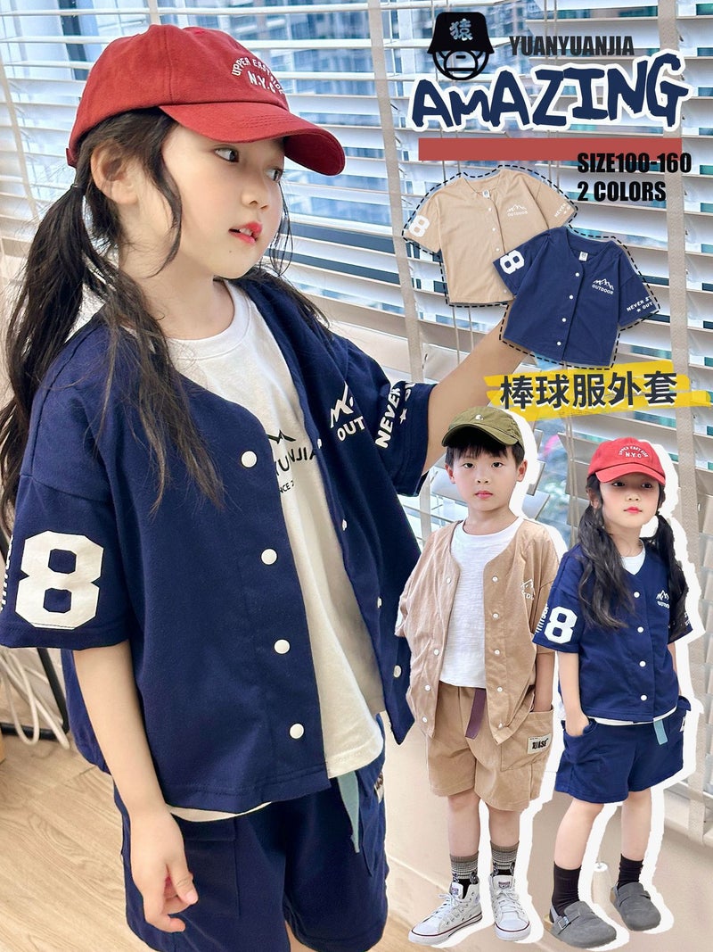 Boys' Short-Sleeved T-Shirt Pure Cotton Children'S Top 2025 Summer Trendy Brand Children'S Wear Japanese Style Middle And Big Kids Baseball Suit Coat - Image 2
