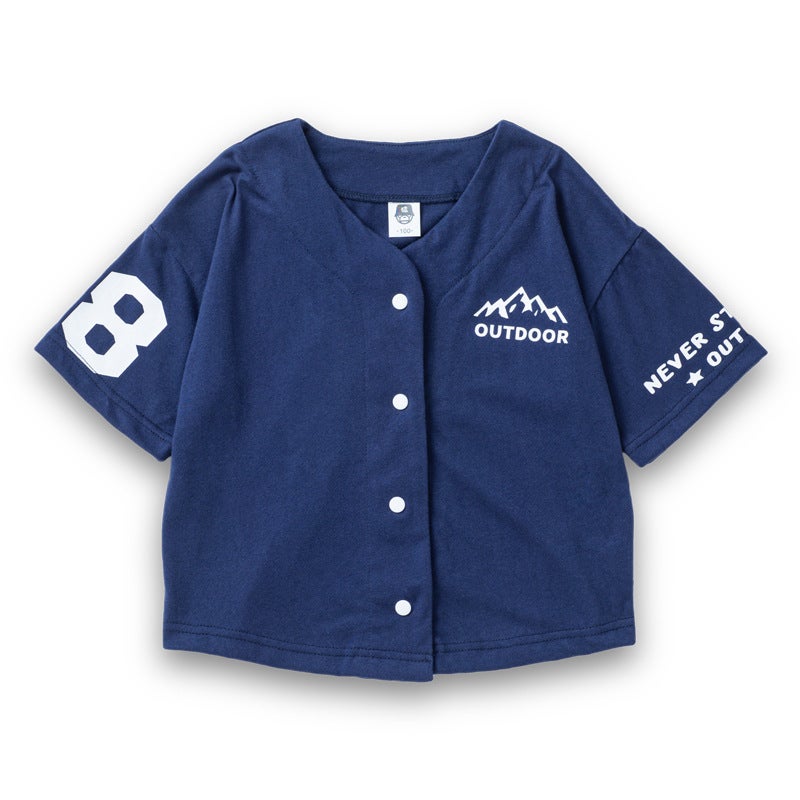 Boys' Short-Sleeved T-Shirt Pure Cotton Children'S Top 2025 Summer Trendy Brand Children'S Wear Japanese Style Middle And Big Kids Baseball Suit Coat - Image 1
