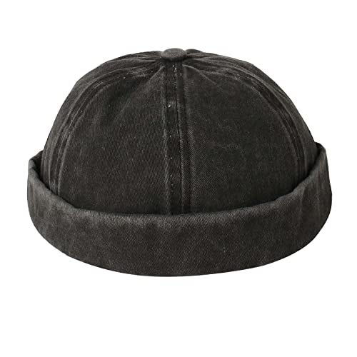 French Accent Men Black Light-Washed Denim Beanie Hat for Outdoor Everyday Wear | UV Protection | Lightweight | Packable | Quick-Drying | Fashion Casual Headwear Accessories for Men and Boys - Image 1