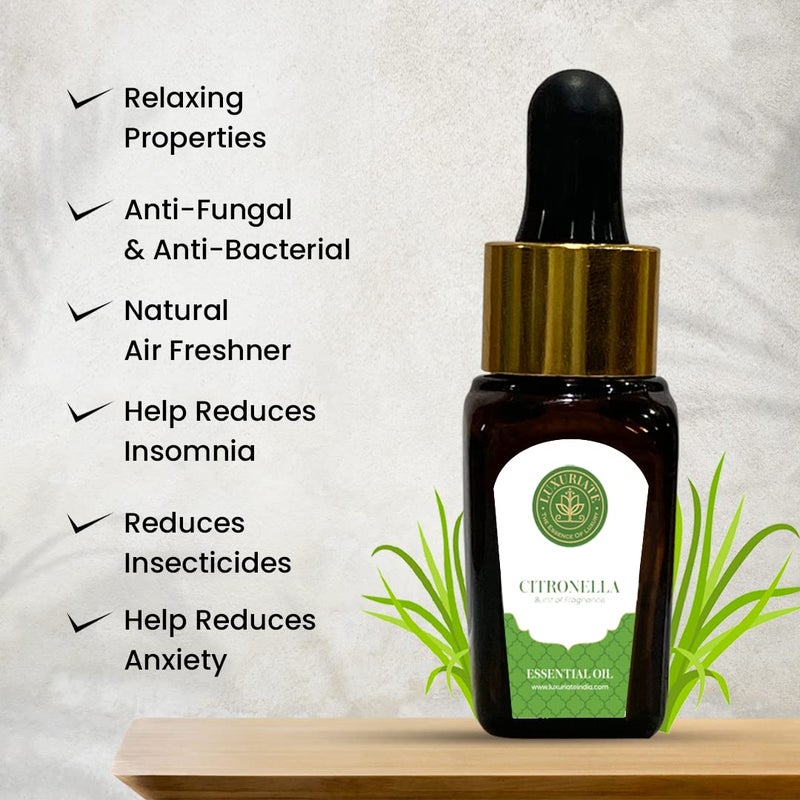 LUXURIATE LUXURIATE 100 Pure Natural Citronella Essential Oil for Hair Growth Skin Face Acne Aroma Oil for Diffuser HomeFragrance10ml  - Image 2