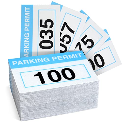 Juvale 100 Pack Parking Permit Stickers with Front Adhesive, Car Windshield Decals Numbered 001-100 (Light Blue, 3 x 2 in) - Image 1
