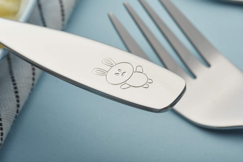 Exzact ANNOVA Kids Silverware 6 Pieces Children's Safe Flatware Set Stainless Steel - 3 x Forks, 3 x Children Dinner Spoons, Toddler Utensils, Metal Cutlery Set for LunchBox (Engraved Dog Bunny) - Image 5