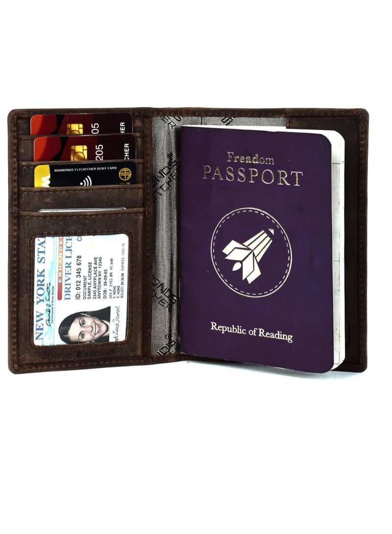  هاموندز فلاي كاتشر محفظة جواز سفر جلدية، حامل جواز سفر للرجال والنساء، منظم مستندات سفر، محفظة جواز سفر محمية بتقنية  مع فتحات بطاقات للرحلات - بني عتيق - Image 3