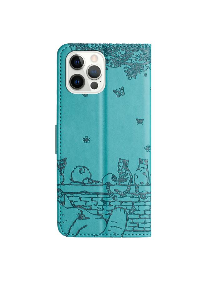 Zaboon Case For iPhone 13 Pro Cat Embossing Pattern Leather Phone Case with Lanyard - Image 3