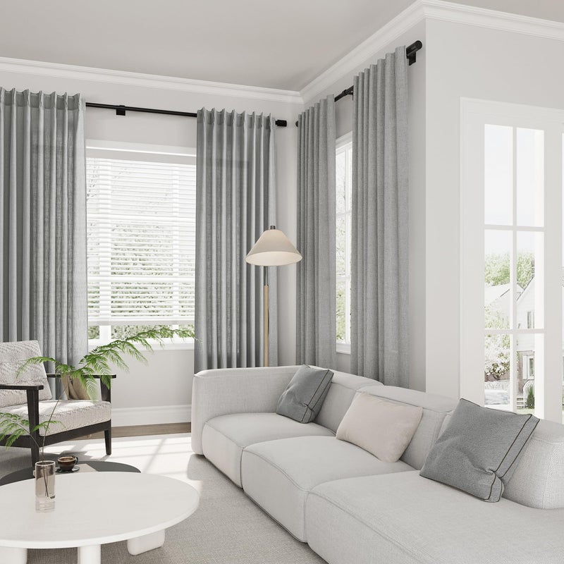 Joywell Linen Pinch Pleated Curtains 102 Inch Long Floor Length to Ceiling Back Tab Clip Rings Semi Sheer Light Filtering Drapes with Hooks for Bedroom Living Room W50 x L102 Grey 2 Panels Set - Image 4