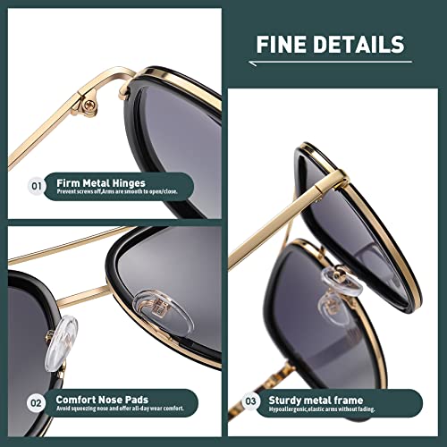 Fozono Polarized Aviator Sunglasses for Women Reinforced Metal Frame Trendy Pilot Sun Glasses for Driving Beach UV400 - Black/Grey - Image 2