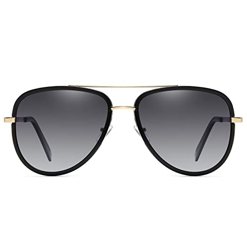 Fozono Polarized Aviator Sunglasses for Women Reinforced Metal Frame Trendy Pilot Sun Glasses for Driving Beach UV400 - Black/Grey - Image 4