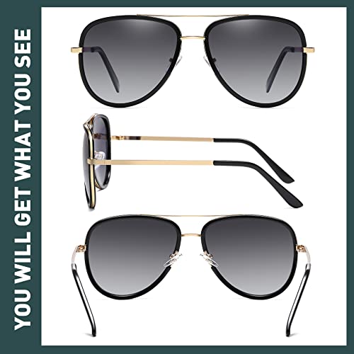 Fozono Polarized Aviator Sunglasses for Women Reinforced Metal Frame Trendy Pilot Sun Glasses for Driving Beach UV400 - Black/Grey - Image 5