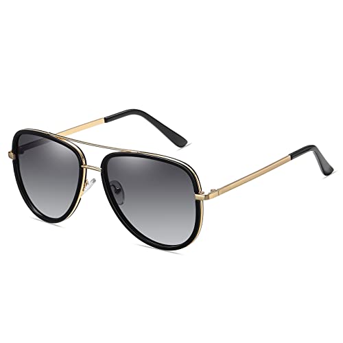Fozono Polarized Aviator Sunglasses for Women Reinforced Metal Frame Trendy Pilot Sun Glasses for Driving Beach UV400 - Black/Grey - Image 1