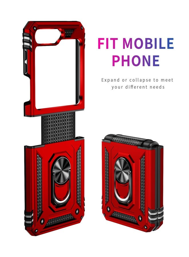 ONOLA Phone for Galaxy Z Flip 7 FE Case/Galaxy Z Flip 6 Case with Hinge Protection and 360°Rotate Ring Magnetic Kickstand. [Military-Grade] Phone Case (Red) - Image 3