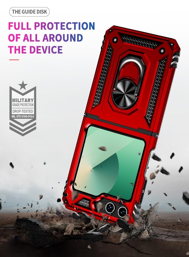 ONOLA Phone for Galaxy Z Flip 7 FE Case/Galaxy Z Flip 6 Case with Hinge Protection and 360°Rotate Ring Magnetic Kickstand. [Military-Grade] Phone Case (Red) - Image 5