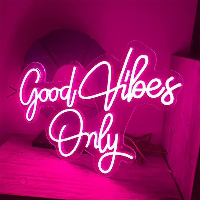 VYNES Good Vibes Only LED Neon Signs Light LED Art Decorative Sign - Wall Decor/Table Decor, Home Decor for Wedding Party Kids Room Living Room House Bar Pub Hotel Beach (18 x 12 Inches) (Pink) - Image 3