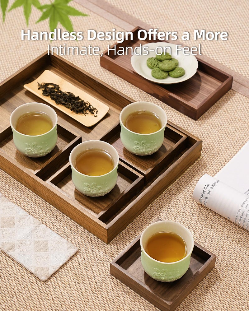 ZENS Japanese Tea Cups Set of 4 â€“ 210ml Ceramic Tea Cups, Gradient Green Glaze, Embossed Design â€“ Handleless Matcha & Gongfu Cups, Traditional Asian Style - Image 5