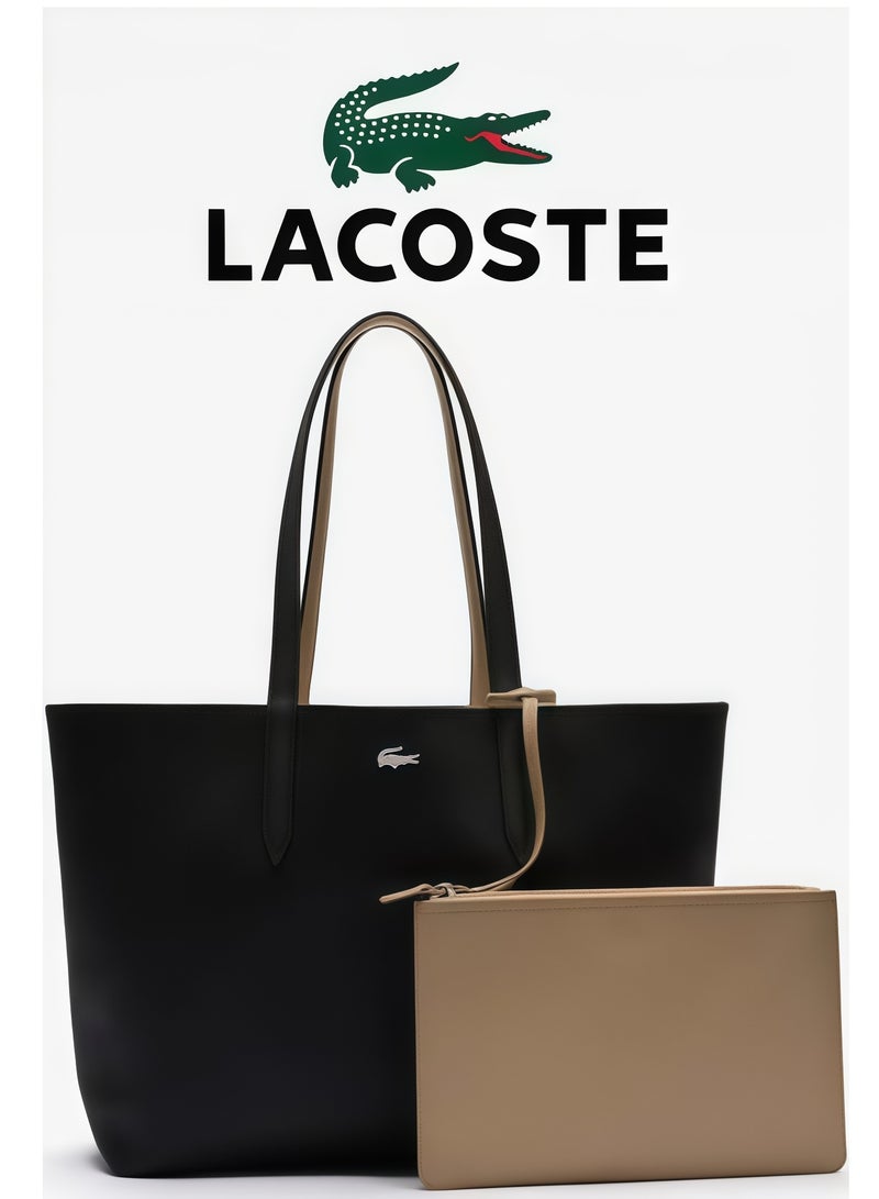 Lacoste Women's Double sided Two tone Large Capacity Handbag, Fashionable Multi functional, Black/Brown - Image 1