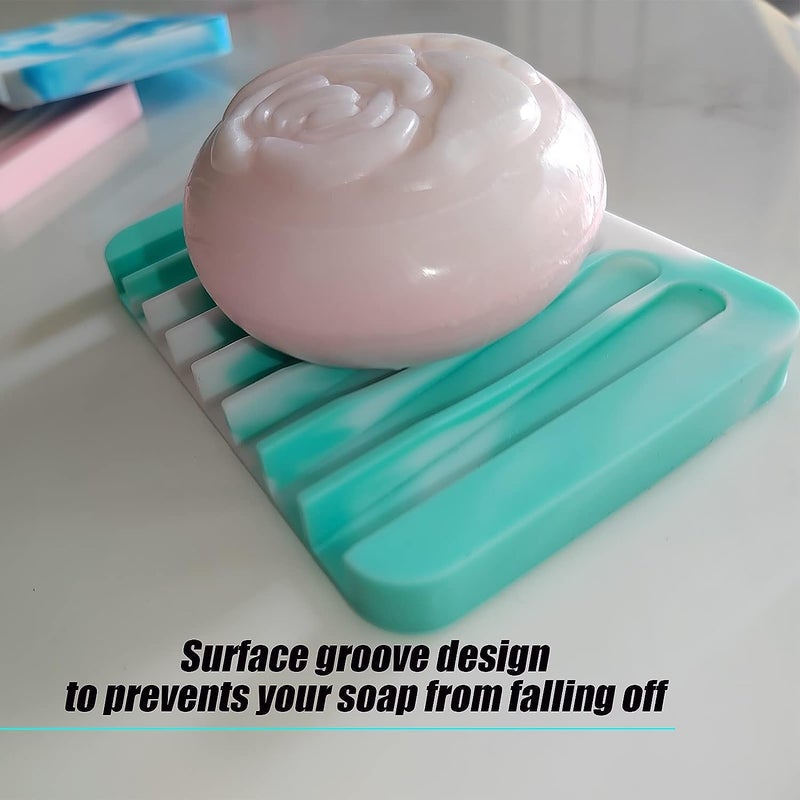 we3 Draining Soap Dishes 3 Pcs Silicone Soap Saver Waterfall Drainer Holder for Bathroom Extend Life Keep Soap Bar Dry Clean and Easy Cleaning (Random) - Image 5