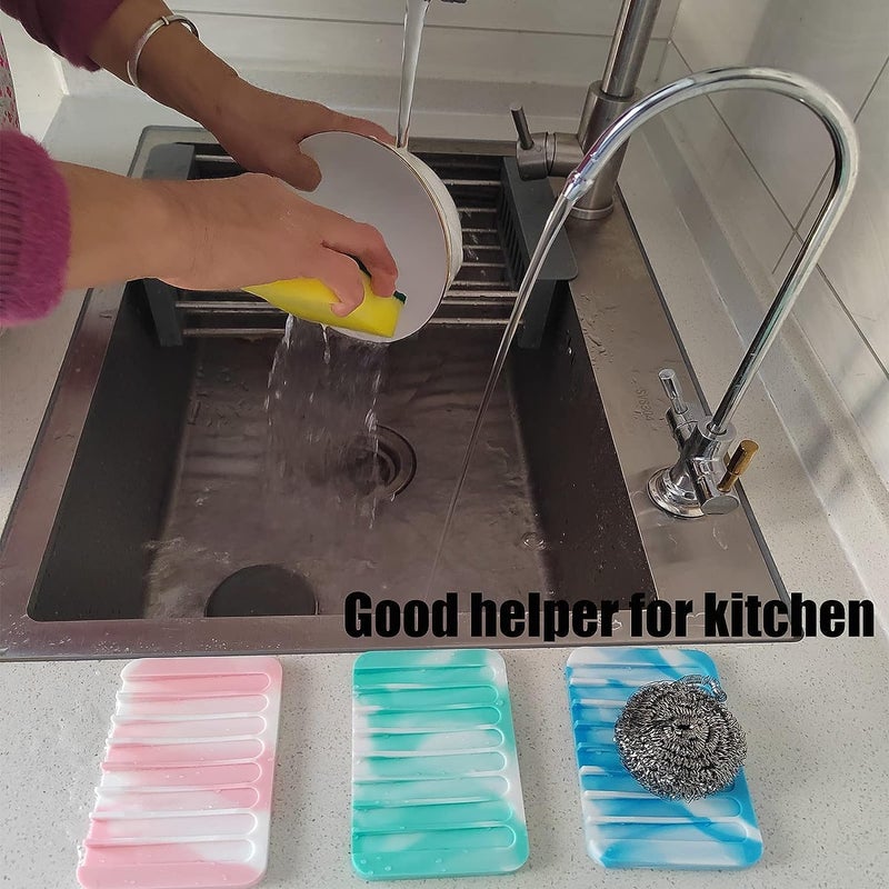 we3 Draining Soap Dishes 3 Pcs Silicone Soap Saver Waterfall Drainer Holder for Bathroom Extend Life Keep Soap Bar Dry Clean and Easy Cleaning (Random) - Image 2