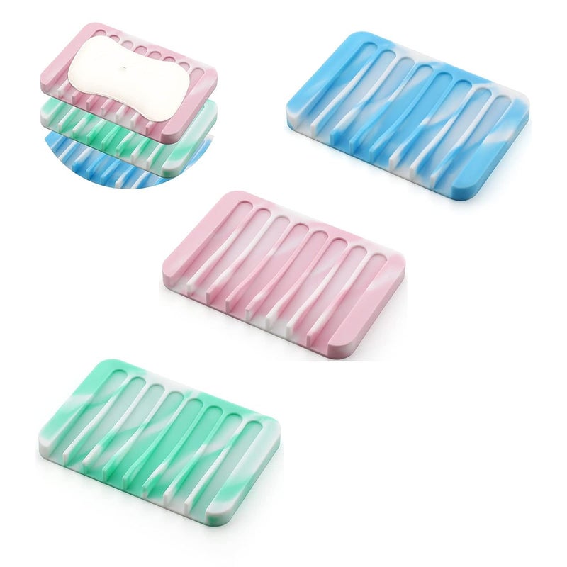 we3 Draining Soap Dishes 3 Pcs Silicone Soap Saver Waterfall Drainer Holder for Bathroom Extend Life Keep Soap Bar Dry Clean and Easy Cleaning (Random) - Image 1
