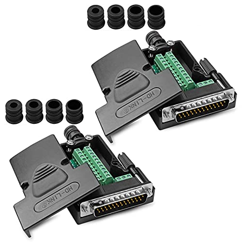 ANMBEST 2PCS DB25 Solderless Connector, RS232 D-SUB Serial to 25-pin Port Terminal Male Adapter Breakout Board with Case Long Bolts Nuts - Image 1