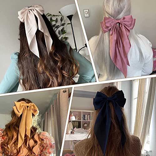 ZEPOLI Big Satin Layered Hair Bows for Women Girls 11 Inch Barrette Hair Clip Long Black Ribbon Bows French Style Hair Accessories (Pink) - Image 5