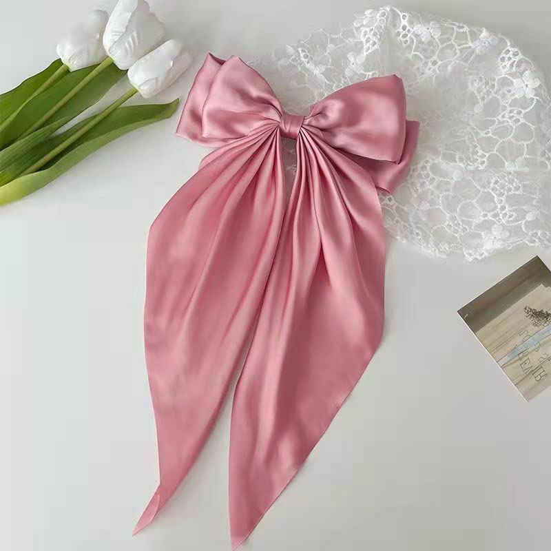ZEPOLI Big Satin Layered Hair Bows for Women Girls 11 Inch Barrette Hair Clip Long Black Ribbon Bows French Style Hair Accessories (Pink) - Image 2