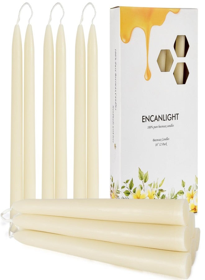 ENCANLIGHT 10" Natural Bee Waxs Candle Candlesticks 12 Pack,9 Hour Pure Long Burning Time,Cheer Up Gift for Friends Coworkers Dripless and Smokeless for Home Decor Party - Image 1