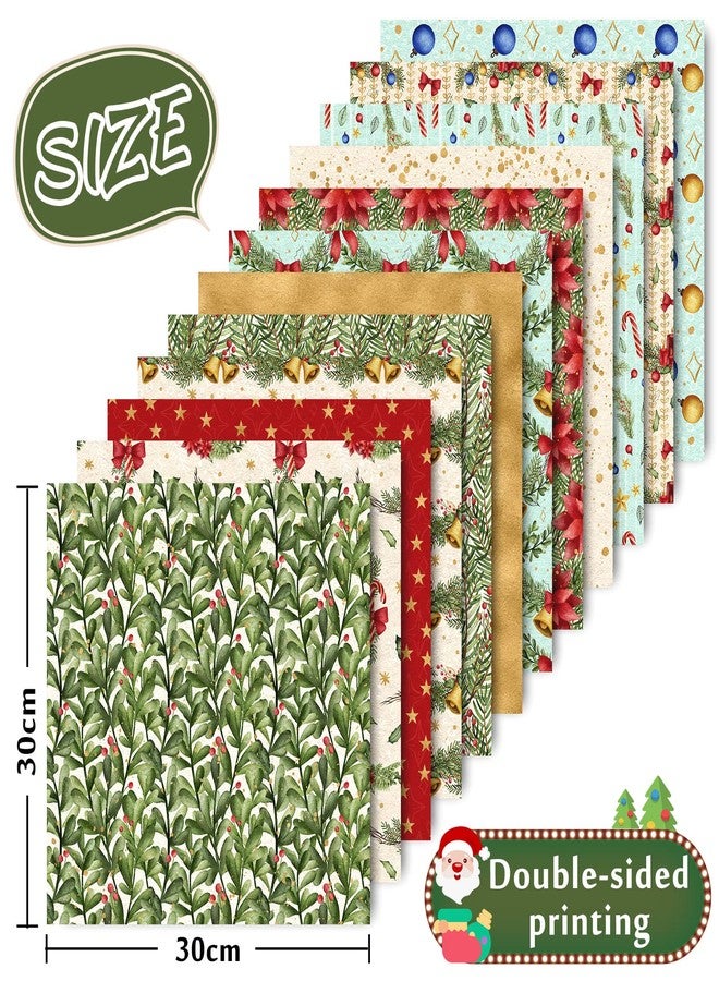 Whaline Christmas Scrapbook Paper Xmas Watercolor Pattern Paper 24 Pack Double-Sided Colorful Christmas Craft Paper Folded Flat for DIY Card Making Scrapbook Photo Album Decor, 12 Designs 11.8x11.8in - Image 2