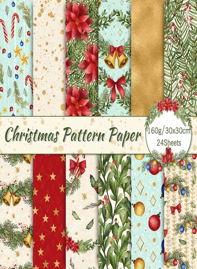 Whaline Christmas Scrapbook Paper Xmas Watercolor Pattern Paper 24 Pack Double-Sided Colorful Christmas Craft Paper Folded Flat for DIY Card Making Scrapbook Photo Album Decor, 12 Designs 11.8x11.8in - Image 1