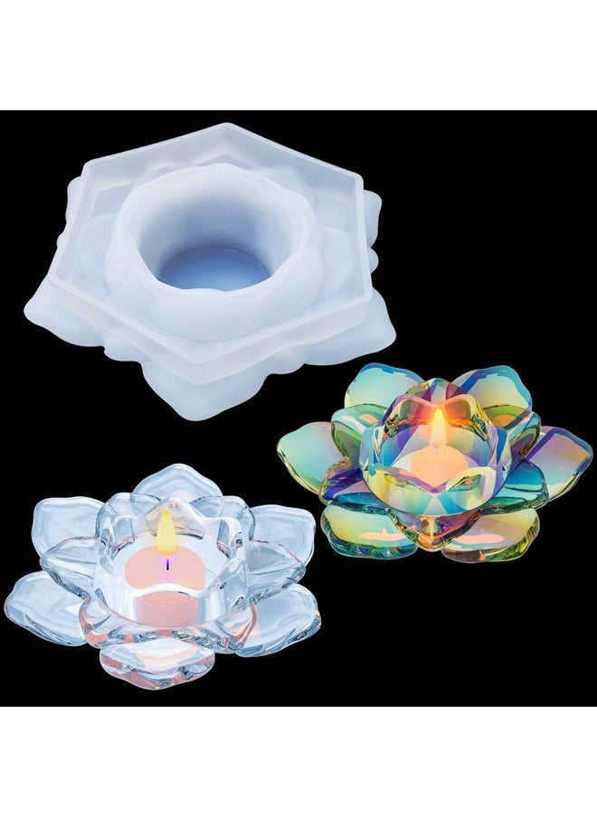 PalkSky Lotus Tealight Candles Holders Resin Mold Flower Candlestick Epoxy Casting Silicone Molds For Diy Jewelry Box Trinket Container Candy Box Home Table Decoration  - Image 1