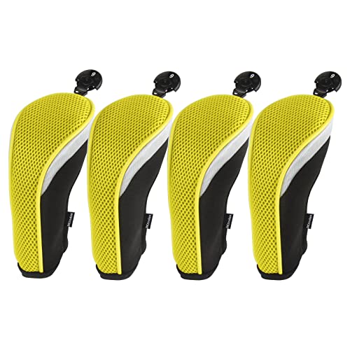 Andux Mesh Golf Hybrid Club Head Covers with Dial No. Tags 4pcs/Set (All The Same Size) Black/Yellow - Image 1