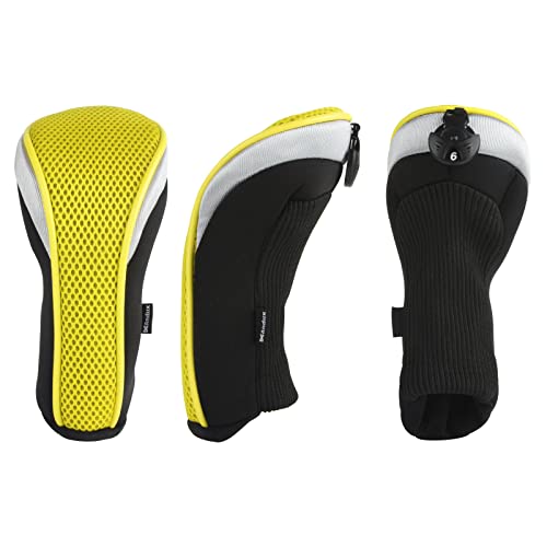 Andux Mesh Golf Hybrid Club Head Covers with Dial No. Tags 4pcs/Set (All The Same Size) Black/Yellow - Image 3
