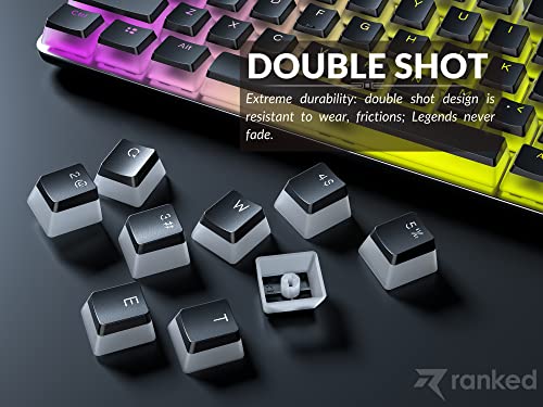 Ranked Pudding PBT Keycaps | 112 Double Shot Translucent ANSI US & ISO Layout | OEM Profile for RGB Mechanical Gaming Keyboard (Black) - Image 3