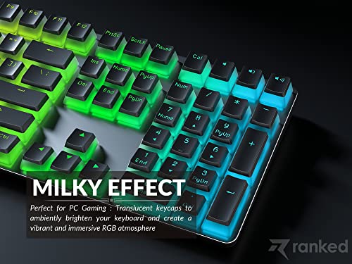 Ranked Pudding PBT Keycaps | 112 Double Shot Translucent ANSI US & ISO Layout | OEM Profile for RGB Mechanical Gaming Keyboard (Black) - Image 4