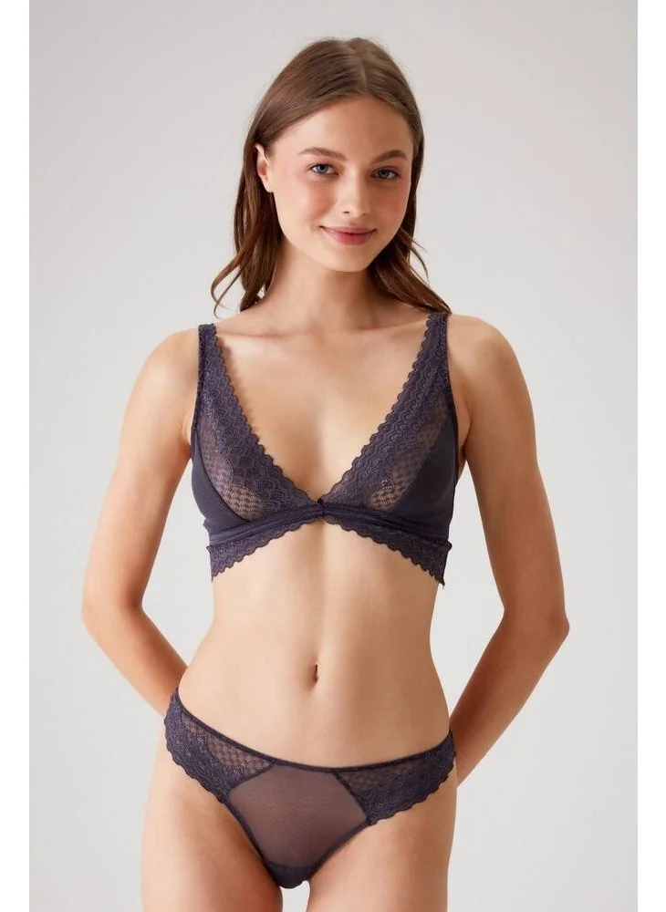 pierre cardin Lace Detailed Bralet Bra Set Dark Plum