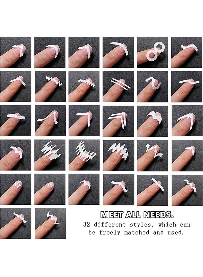MXN 72 Sheets 32 Designs Self-Adhesive French Tip Nail Stickers with Half Moon and Tips V Pattern Wave Lines Smile Line White Manicure Strips - Nails Supplies Accessories - Image 3