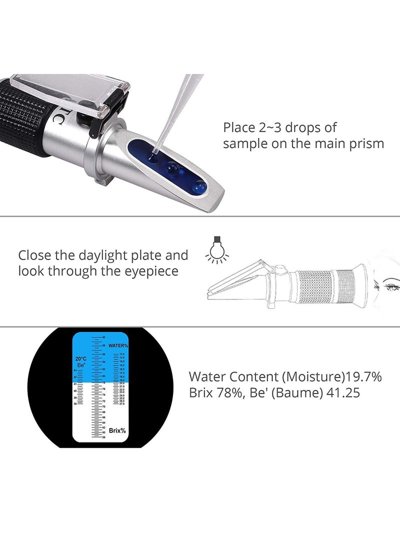 AUTOUTLET AUTOUTLET 3-in-1 Honey Refractometer for Honey Moisture, Brix and Baume, 58-90% Brix Scale Range, Honey Moisture Tester with ATC, Ideal for Honey, Milk, Sugar Syrup, Fruit jam and Molasses, Beekeepers  - Image 4