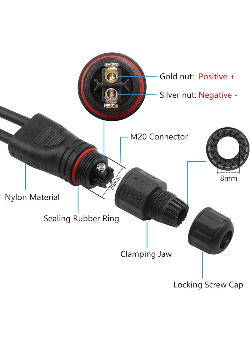 SinLoon SinLoon M20 Outdoor Light Waterproof Splitter Pigtail Cable Track Lighting 2 Pin IP68 Waterproof Connector Y Splitter Pigtail Cable for Street Lights Tunnel Lights Plant Lights 18AWG  - Image 3
