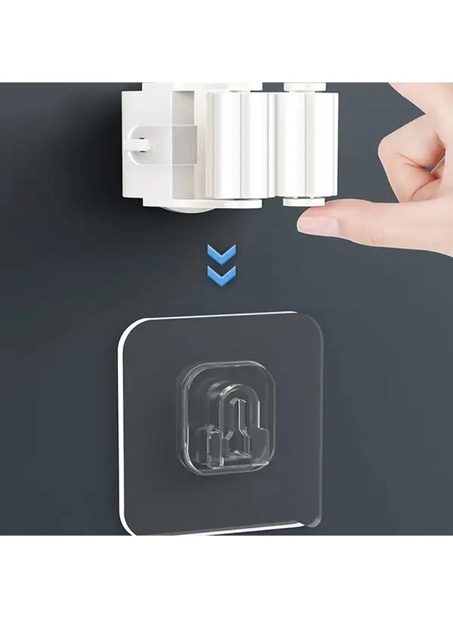 White 7 Pack Heavy Duty Mop Broom Holder Wall Mount No Drill Peel Stick Organizer - Image 5