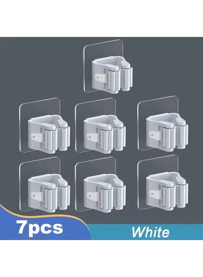 White 7 Pack Heavy Duty Mop Broom Holder Wall Mount No Drill Peel Stick Organizer - Image 1