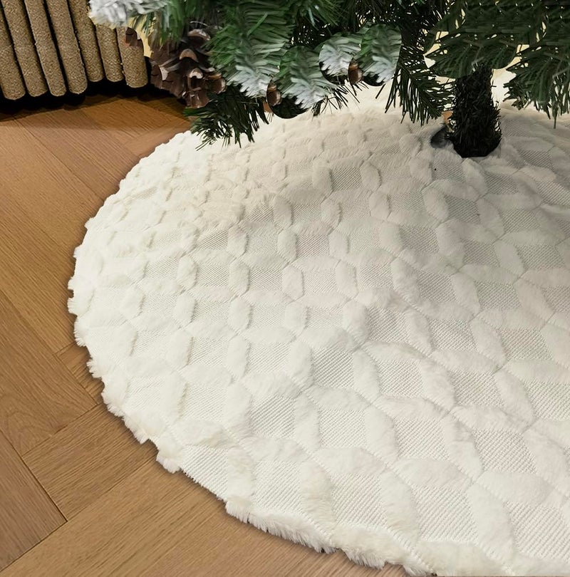 AISENO AISENO 48 Inch Christmas Tree Skirt Faux Fur with Cable Knit Knitted Thick Decoration for Merry Christmas Decorations 