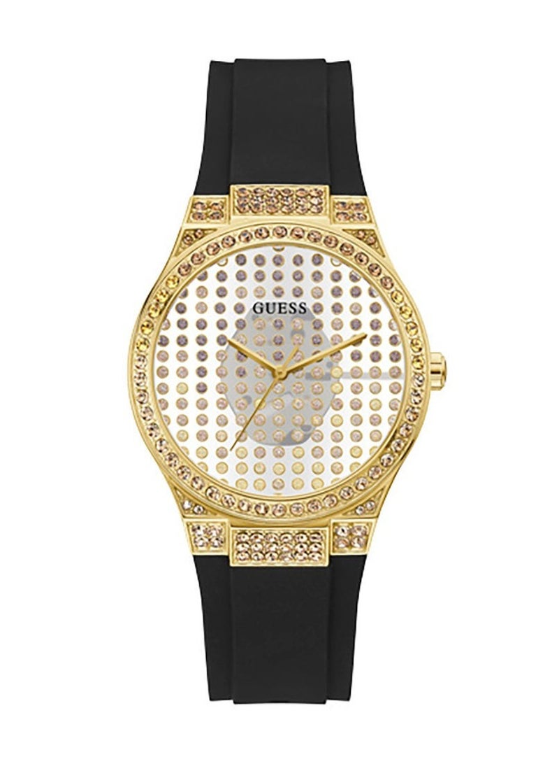 GUESS جيس ساعة راديانس كوارتز للنساء GW0482L1 بإطار ذهبي اللون وحزام سيليكون أسود 39 مم - Image 1