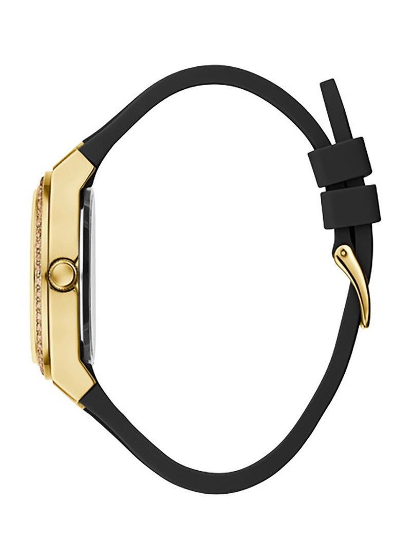 GUESS جيس ساعة راديانس كوارتز للنساء GW0482L1 بإطار ذهبي اللون وحزام سيليكون أسود 39 مم - Image 2