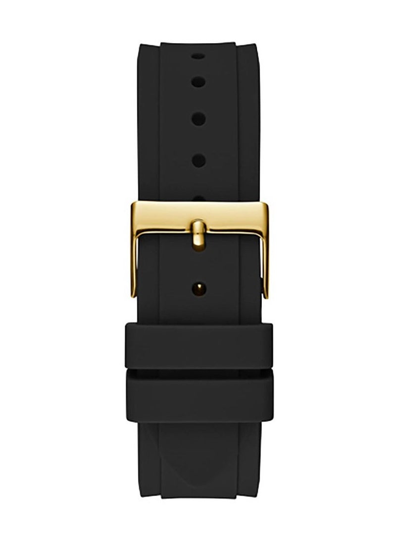GUESS جيس ساعة راديانس كوارتز للنساء GW0482L1 بإطار ذهبي اللون وحزام سيليكون أسود 39 مم - Image 3