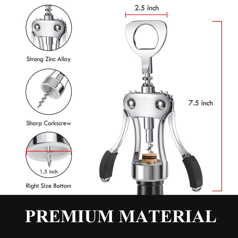 KORCCI Wine Opener, Heavy-Duty Zinc Alloy Wing Corkscrew, Premium Beer Bottle Opener, Multifunctional Wine Accessories with Ergonomic Handle and Sharp Screw, for Kitchen, Bar, Restaurant, Bartenders - Image 2