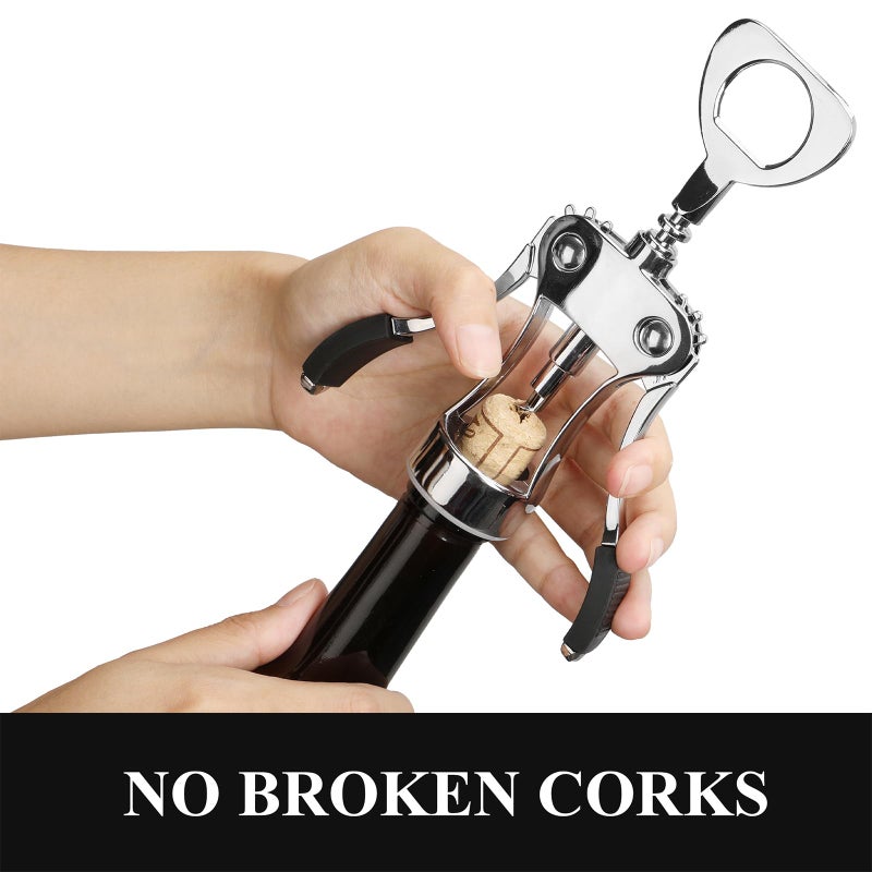 KORCCI Wine Opener, Heavy-Duty Zinc Alloy Wing Corkscrew, Premium Beer Bottle Opener, Multifunctional Wine Accessories with Ergonomic Handle and Sharp Screw, for Kitchen, Bar, Restaurant, Bartenders - Image 5