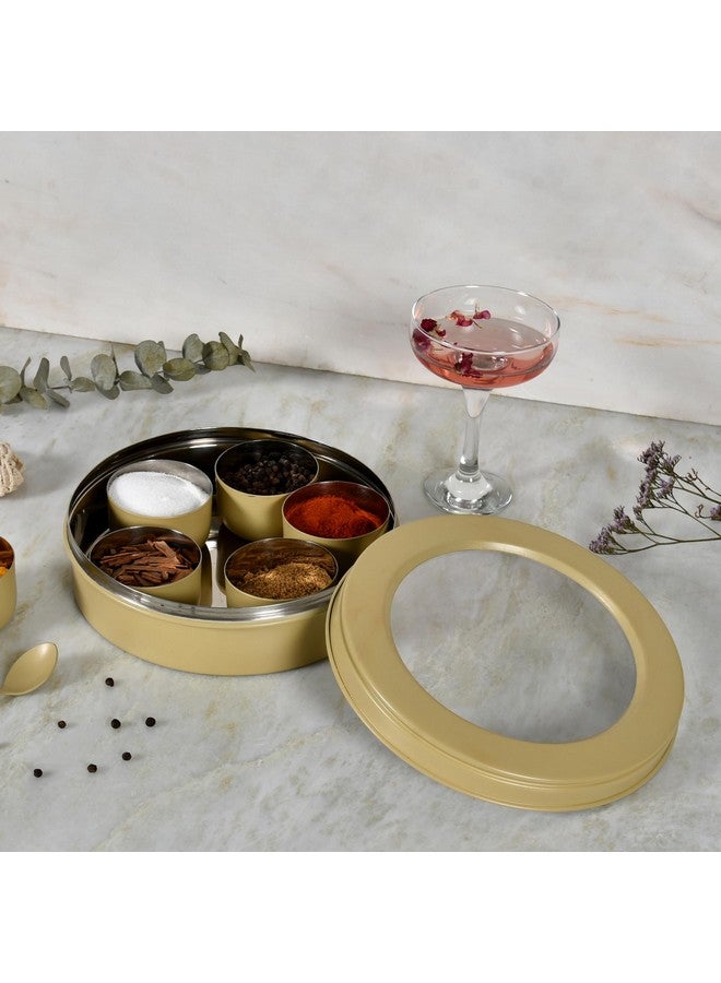 Elan علبة ماسالا من الفولاذ المقاوم للصدأ إيلان | حاوية تخزين التوابل | علبة ماسالا مع 7 حاويات وملعقة صغيرة | علبة ماسالا للمطبخ مع غطاء شفاف | منظم التوابل للمطبخ (أصفر ديزي) - Image 1