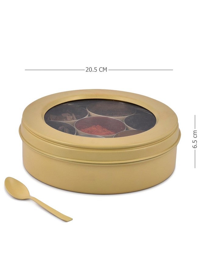 Elan علبة ماسالا من الفولاذ المقاوم للصدأ إيلان | حاوية تخزين التوابل | علبة ماسالا مع 7 حاويات وملعقة صغيرة | علبة ماسالا للمطبخ مع غطاء شفاف | منظم التوابل للمطبخ (أصفر ديزي) - Image 5