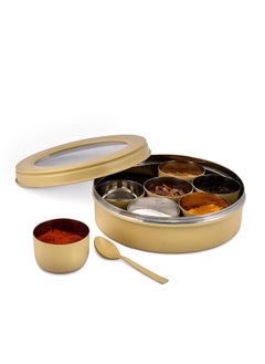 Elan Elan Stainless Steel Masala Box | Spice Storage Container | Masala Dani With 7 Containers and Small Spoon | Masala Dabba For Kitchen See Through Lid | Kitchen Spice Organiser (Daisy Yellow)  - Image 2