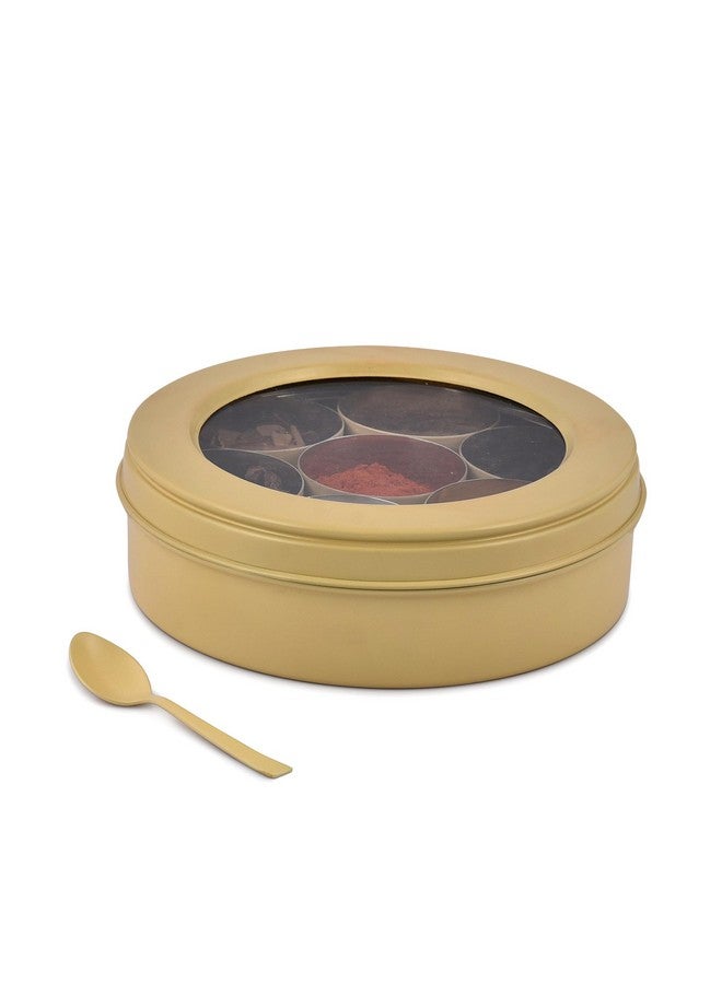 Elan علبة ماسالا من الفولاذ المقاوم للصدأ إيلان | حاوية تخزين التوابل | علبة ماسالا مع 7 حاويات وملعقة صغيرة | علبة ماسالا للمطبخ مع غطاء شفاف | منظم التوابل للمطبخ (أصفر ديزي) - Image 3