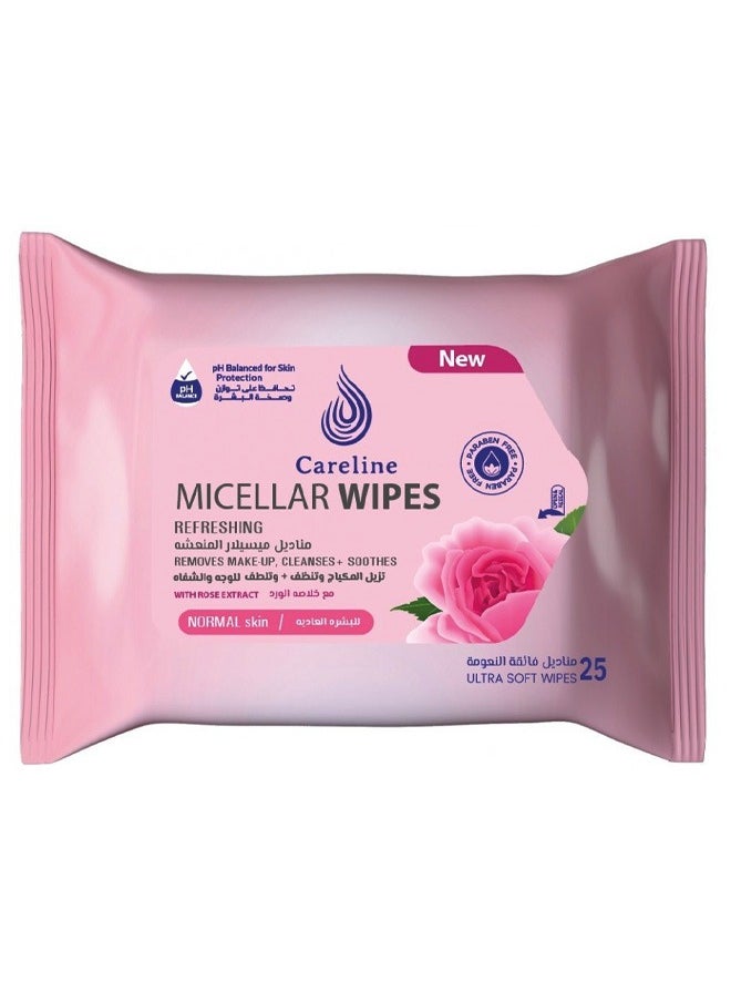 Careline - Refreshing micellar wipes remove make up  cleanses and soothes with Rose Extract - Image 1
