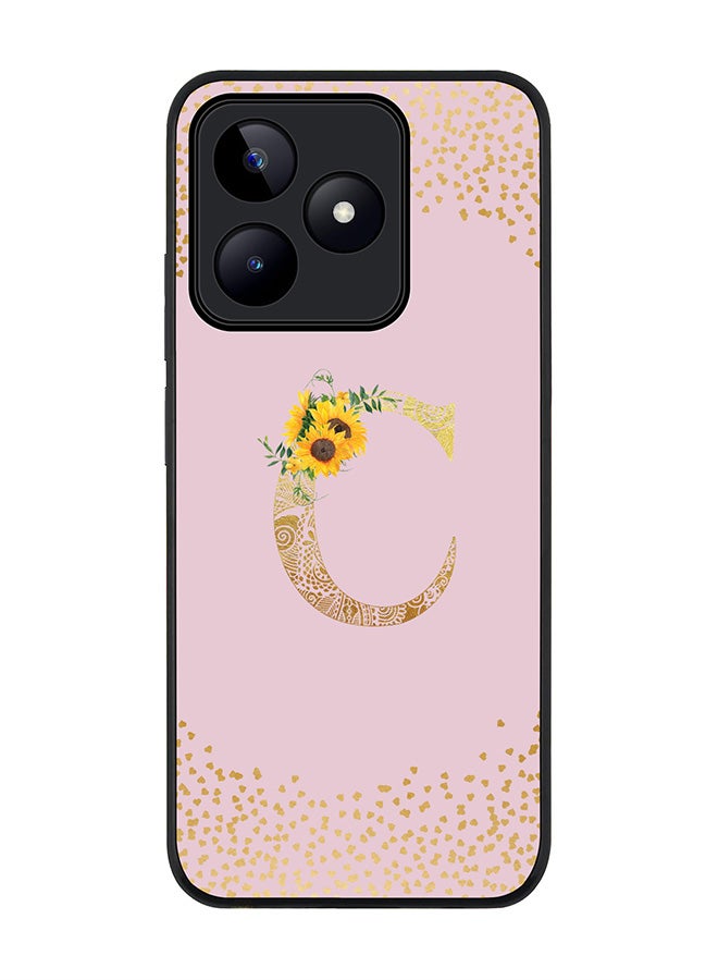 Stylizedd Rugged Black edge case for Realme C51 / Realme Note 50 4G,Custom Monogram Initial Letter Floral Pattern Alphabet - C (Pink) - Image 1